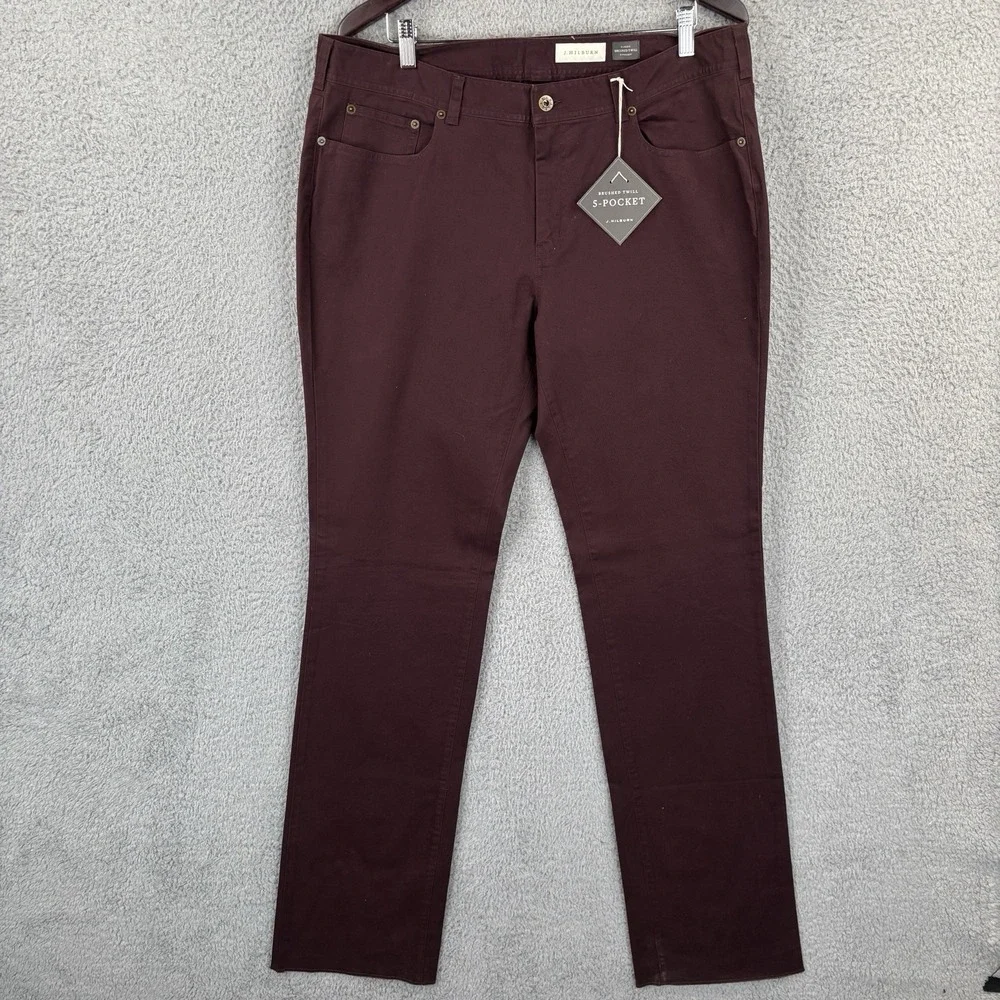 NEW J Hilburn Pants Mens 37x37 Burgundy Brushed‎ Twill 5 Pocket Unhemmed